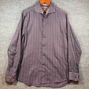 James Tattersall Button Up Shirt Men's Large Purple Plaid Long Sleeve Casual